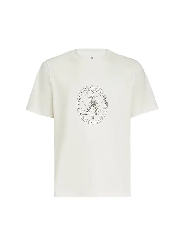 Brunello Cucinelli Men's Cotton Jersey Crew-Neck T-Shirt with Print - Off White