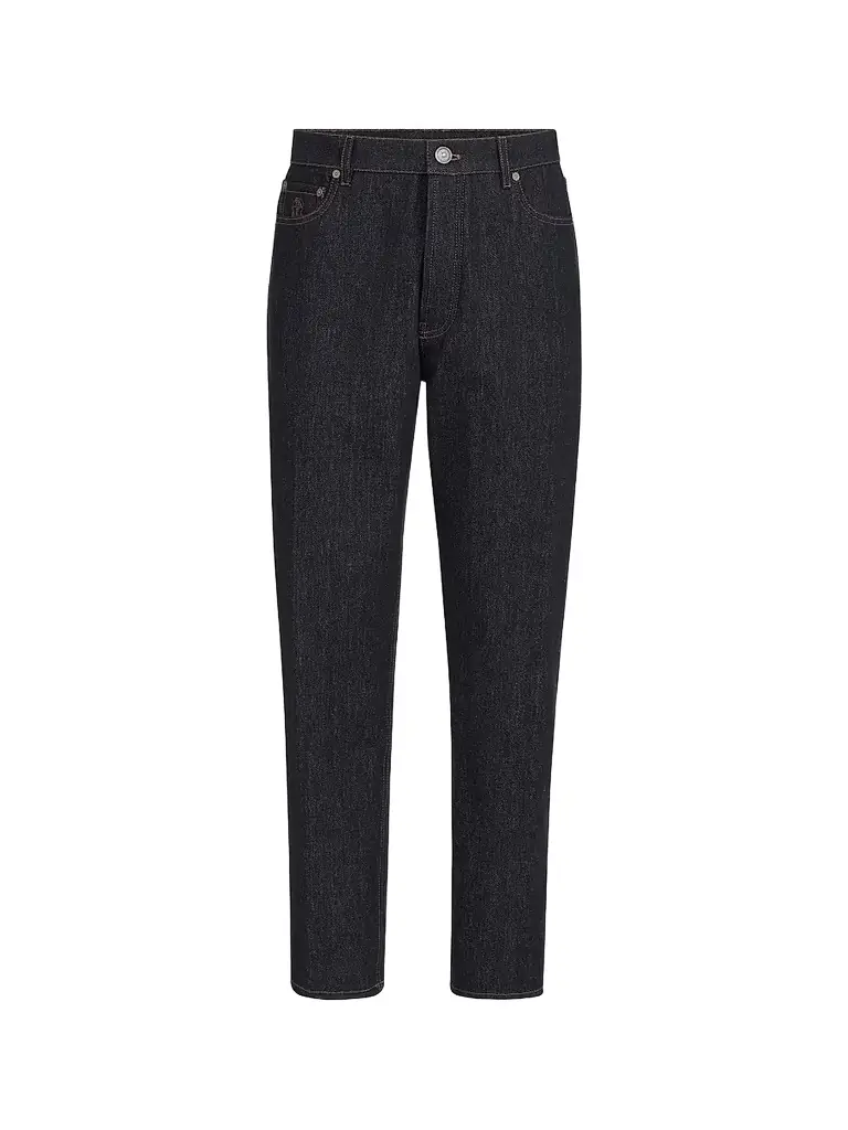 Brunello Cucinelli Men's No-Fade Denim Iconic Fit Five-Pocket Jeans - Dark Denim