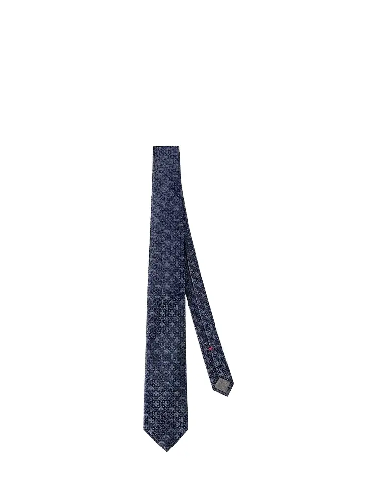Brunello Cucinelli Men's Silk Tie with Geometric Floral Pattern - Navy Blue