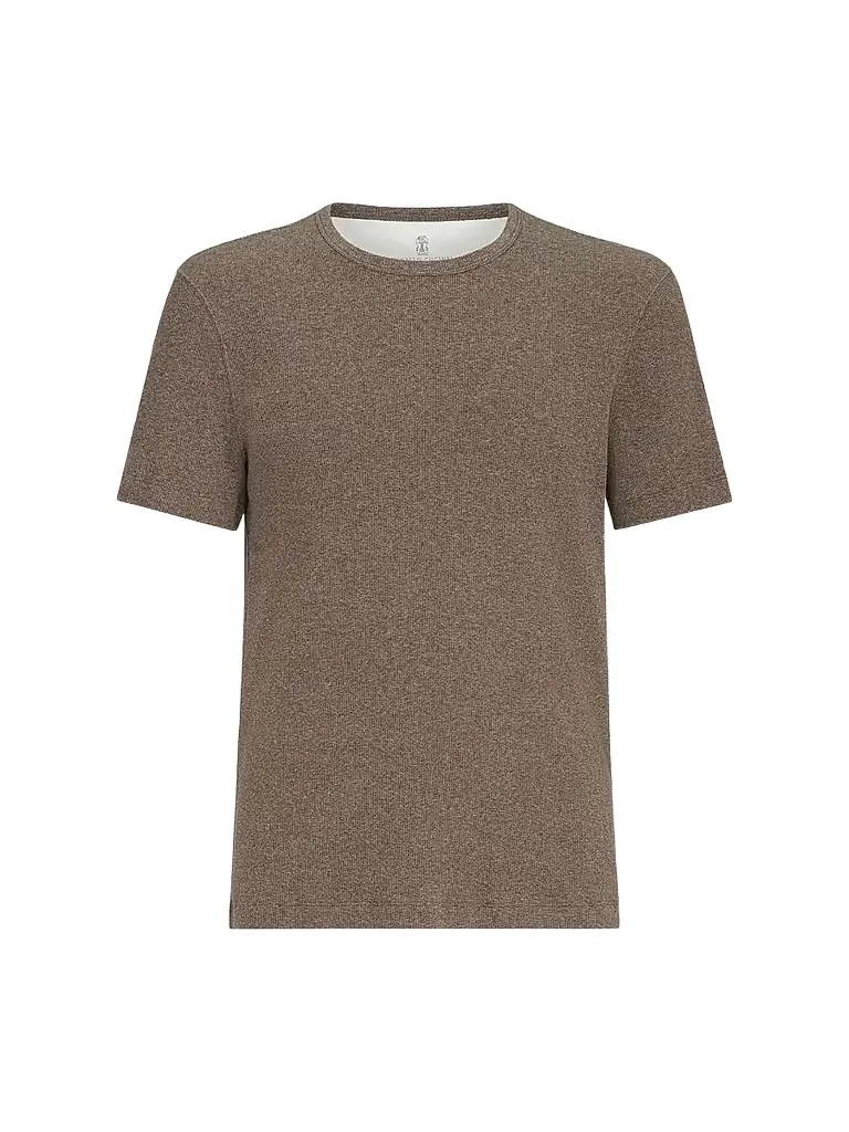Brunello Cucinelli Men's Denim-Effect Ribbed Cotton Jersey Crew-Neck T-Shirt - Brown