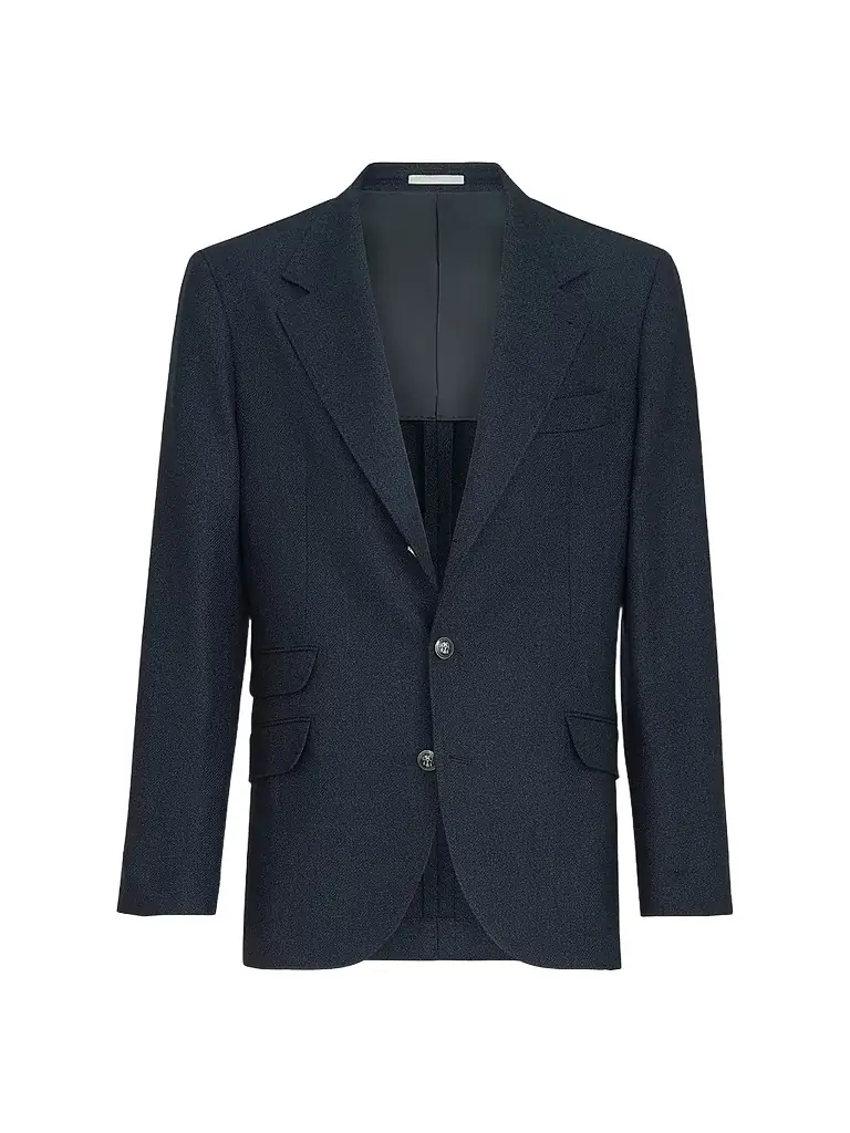 Brunello Cucinelli Men's Mouliné Virgin Wool Twill Deconstructed Cavallo Blazer - Navy Blue - Women's Clothing