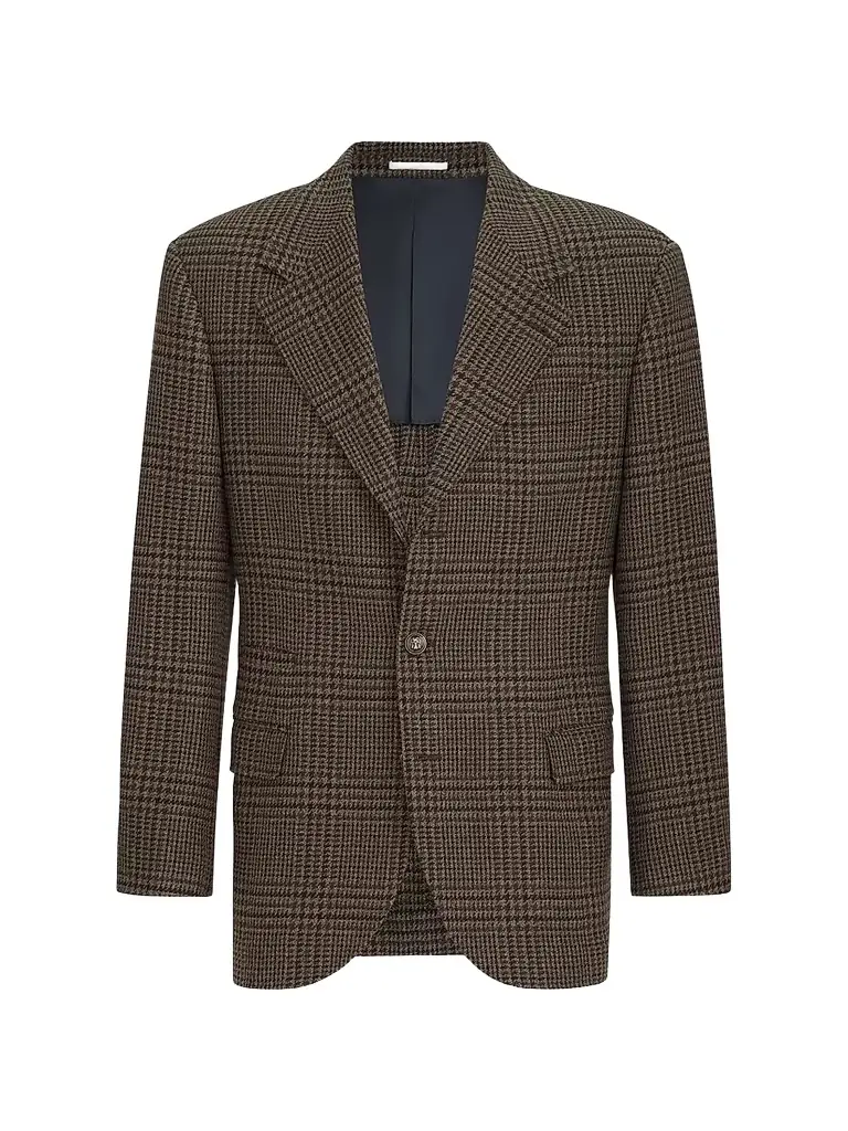 Brunello Cucinelli Men's Cashmere Prince of Wales Tailor Blazer - Chestnut
