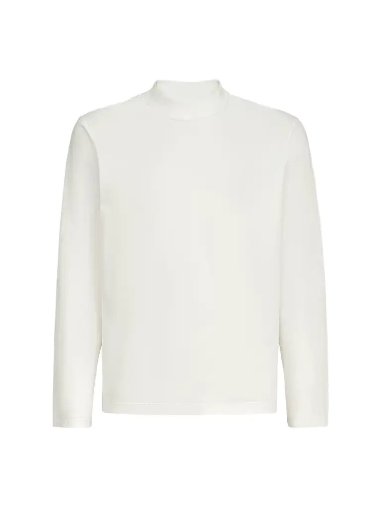Brunello Cucinelli Men's Cotton Jersey Long Sleeve Mock Neck T-Shirt - Off White