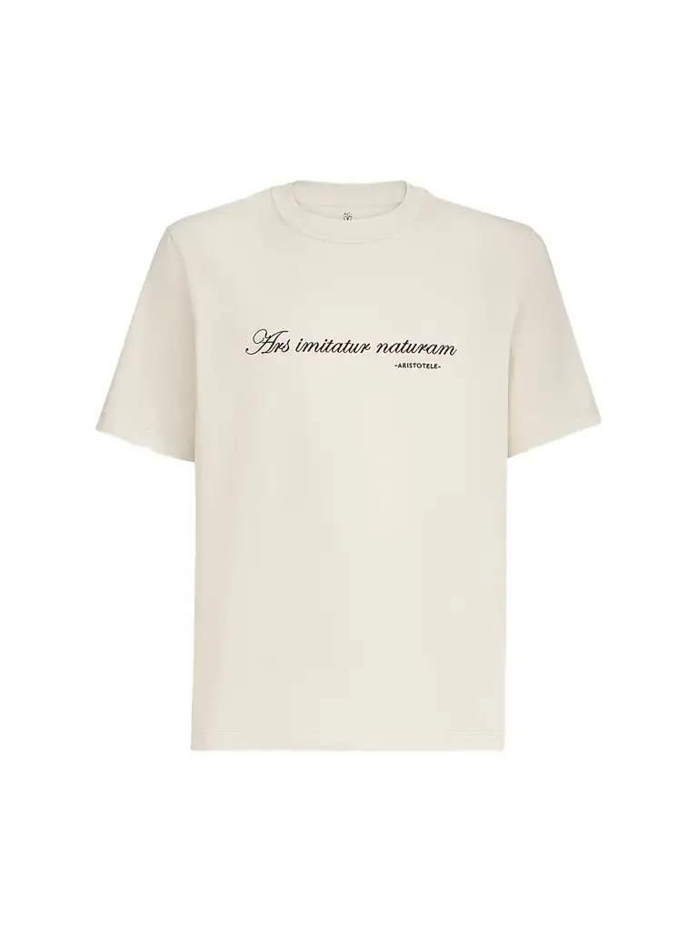 Brunello Cucinelli Men's Cotton Jersey Crew-Neck T-Shirt with Embroidery - Off White