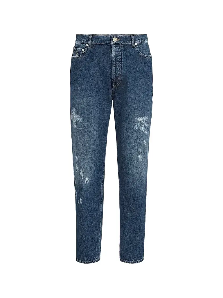 Brunello Cucinelli Men's Denim Iconic Fit Five-Pocket Jeans with Rips - Dark Denim