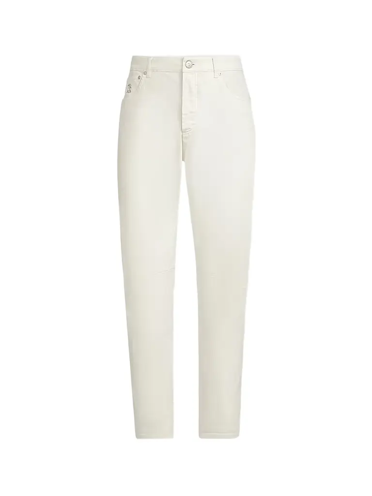 Brunello Cucinelli Men's Garment-Dyed Comfort Denim Five-Pocket Jeans - White