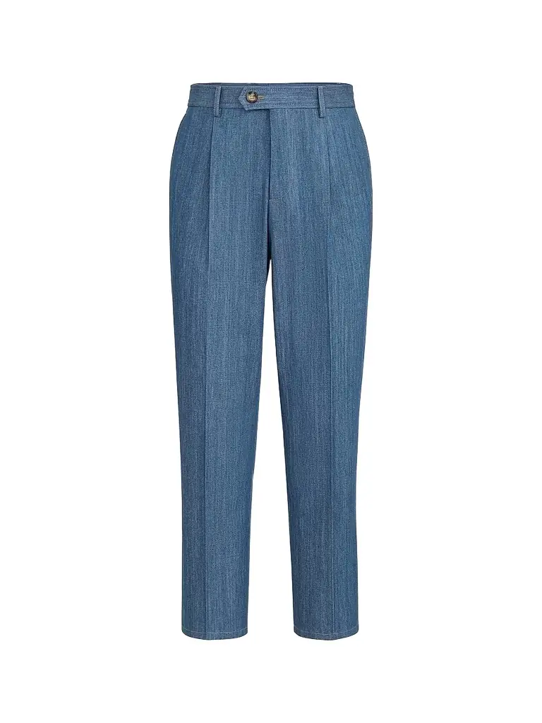 Brunello Cucinelli Men's Lightweight Denim Trousers with Double Pleats - Medium Denim