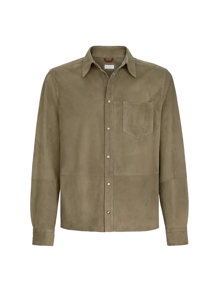 Brunello Cucinelli Men's Suede Overshirt - Military