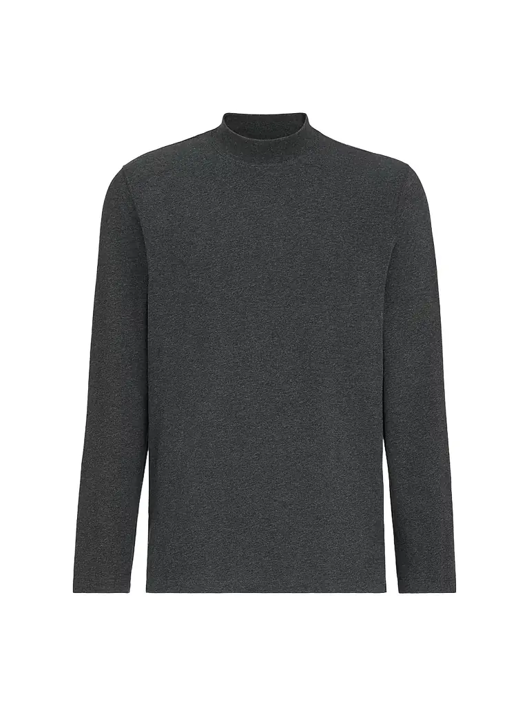 Brunello Cucinelli Men's Cotton Jersey Long Sleeve Mock Neck T-Shirt - Anthracite
