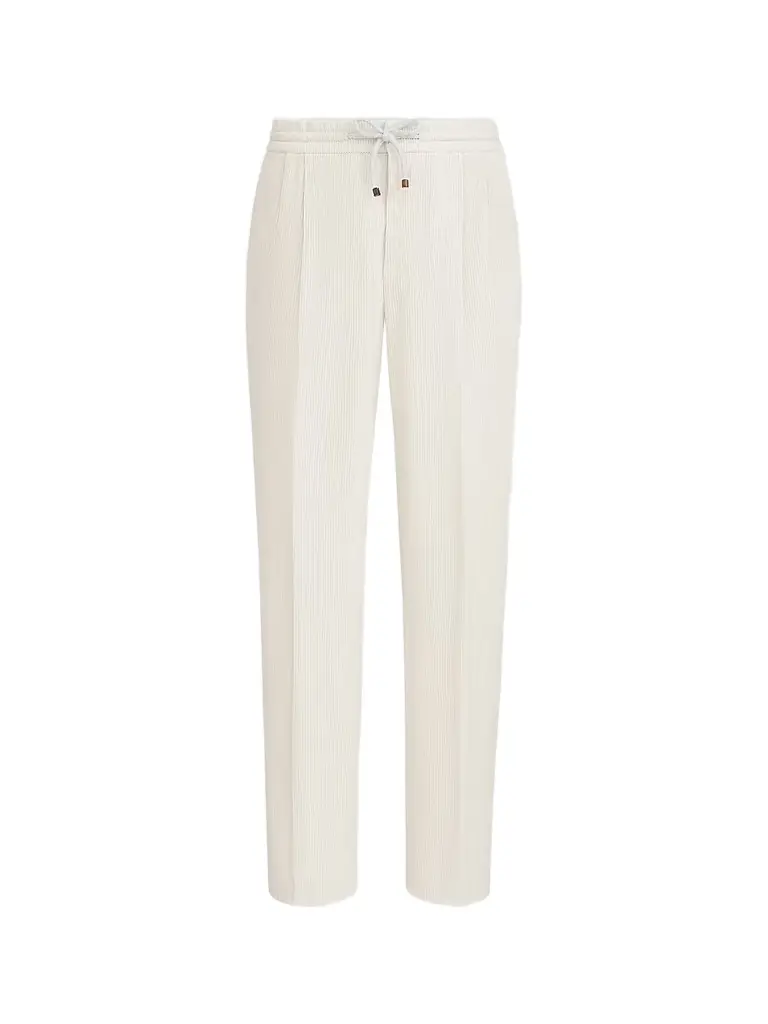 Brunello Cucinelli Men's Garment-Dyed Trousers in Cotton Corduroy - Off White