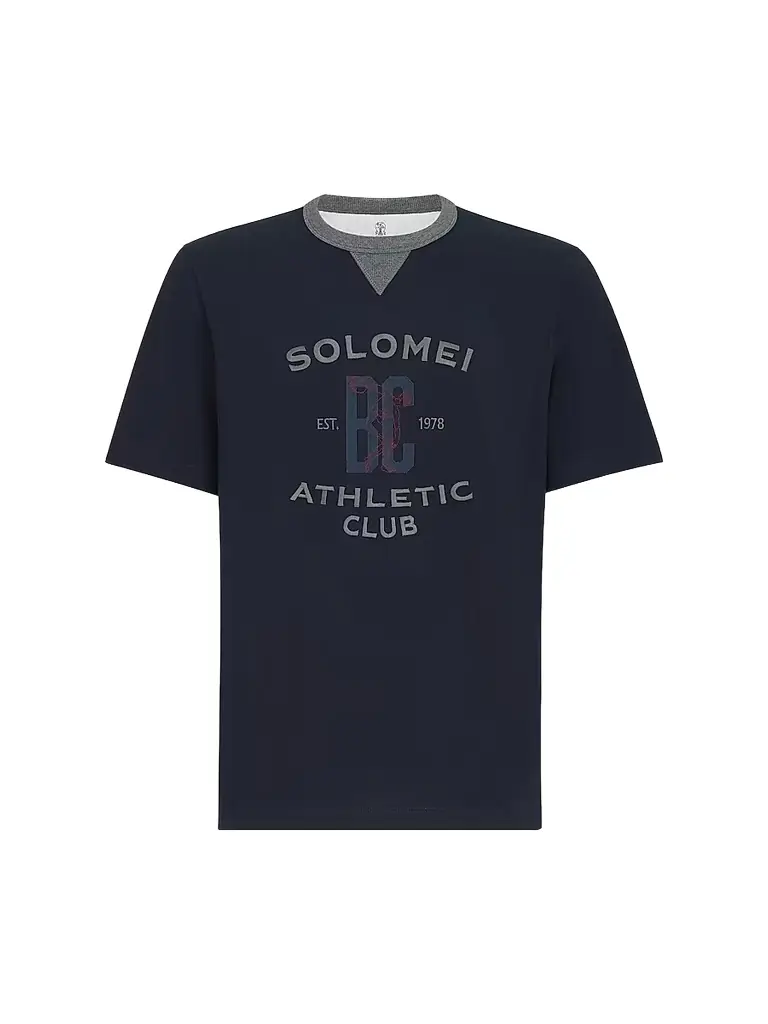 Brunello Cucinelli Men's Cotton Jersey Crew-Neck T-Shirt with Print - Cobalt