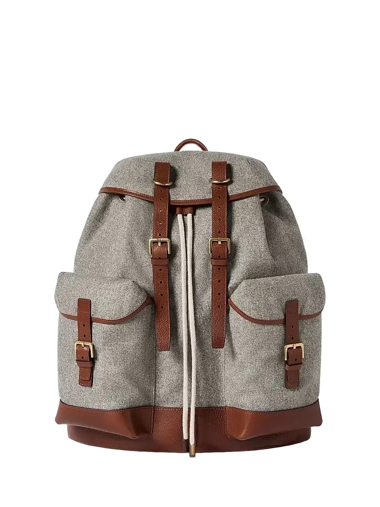 Brunello Cucinelli Men's Wool, Alpaca and Cashmere Flannel Field Backpack - Medium Grey