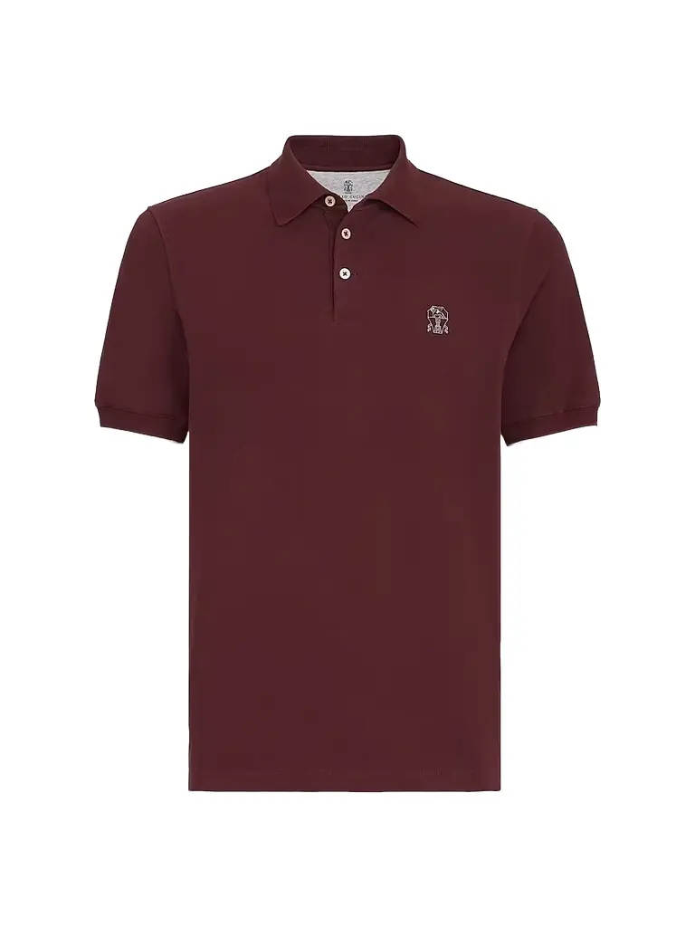 Brunello Cucinelli Men's Cotton Piqué Polo Shirt with Logo - Burgundy