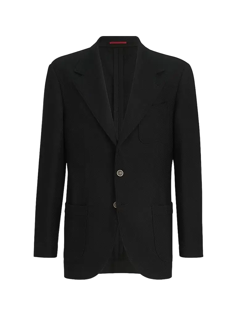 Brunello Cucinelli Men's Cashmere Panama Deconstructed Blazer with Patch Pockets - Black