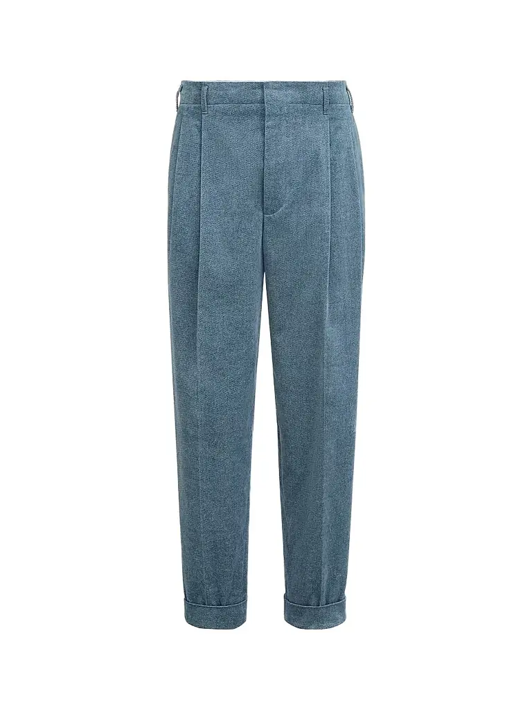 Brunello Cucinelli Men's Denim-Effect Cotton Velvet Trousers with Double Pleats - Cerulean