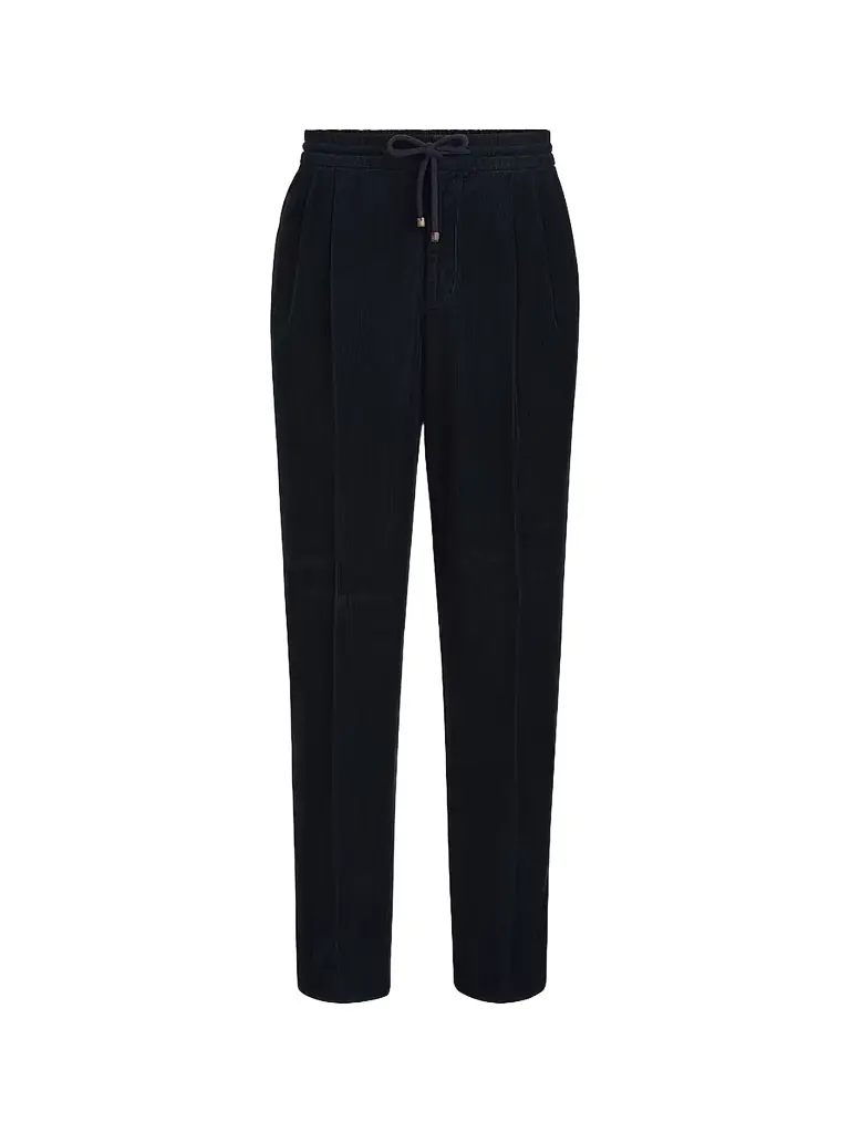Brunello Cucinelli Men's Garment-Dyed Trousers in Cotton Narrow Wale Corduroy - Navy Blue