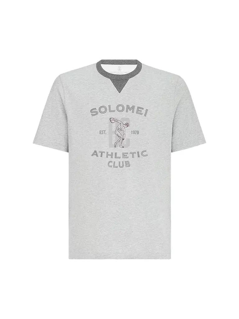 Brunello Cucinelli Men's Cotton Jersey Crew-Neck T-Shirt with Print - Grey