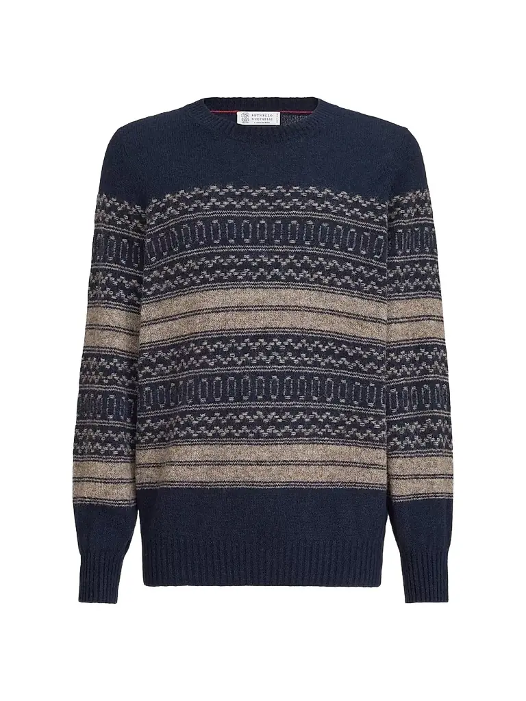 Brunello Cucinelli Men's Alpaca, Cashmere and Wool Nordic Jacquard Sweater - Chestnut