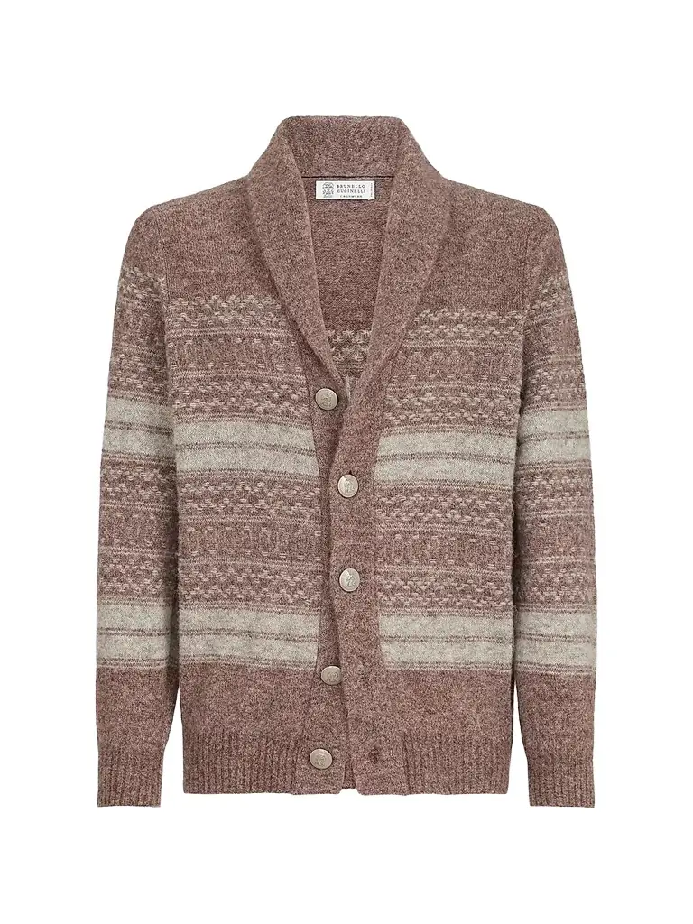 Brunello Cucinelli Men's Alpaca, Cashmere and Wool Nordic Jacquard Cardigan - Red