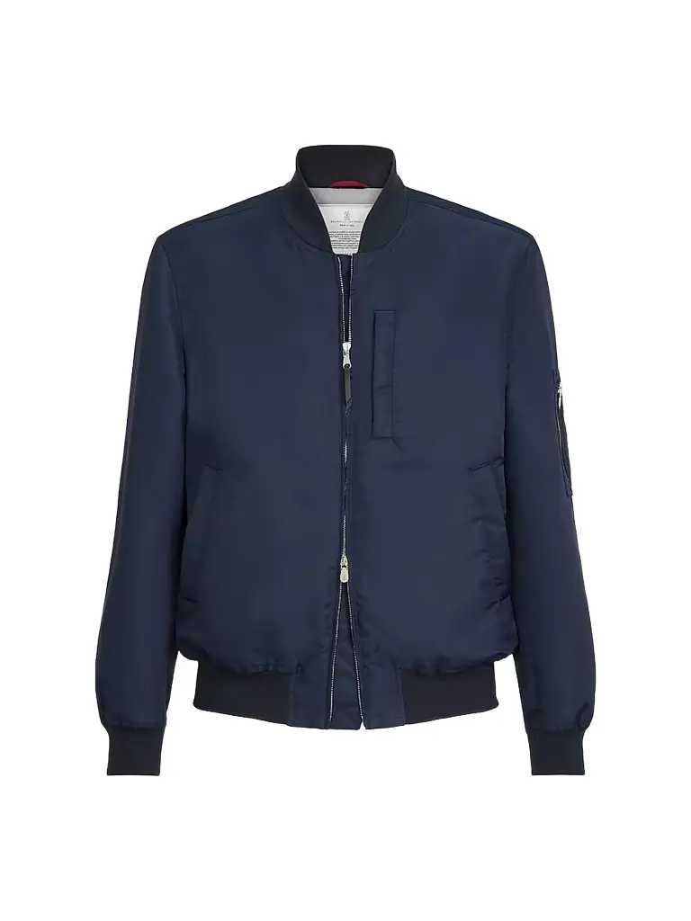Brunello Cucinelli Men's Water-Resistant Techno Satin Bomber Jacket - Navy Blue