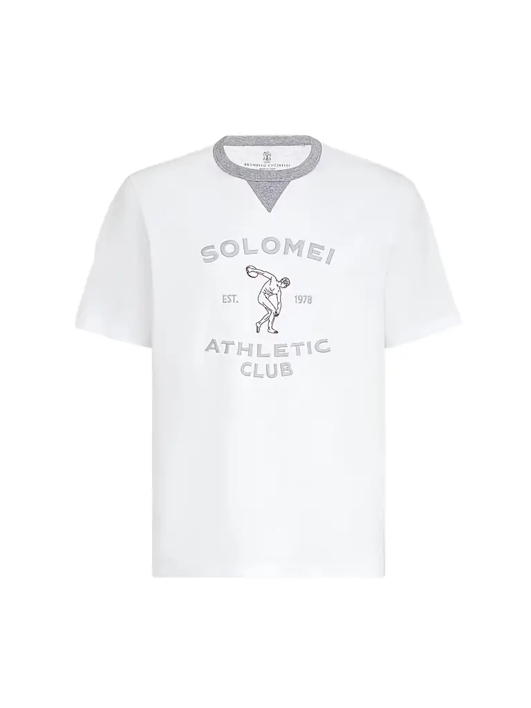 Brunello Cucinelli Men's Cotton Jersey Crew-Neck T-Shirt with Print - White