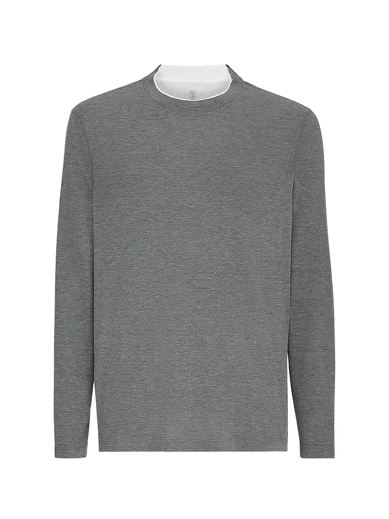 Brunello Cucinelli Men's Silk and Cotton Lightweight Jersey Long Sleeve Crewneck T-Shirt - Grey