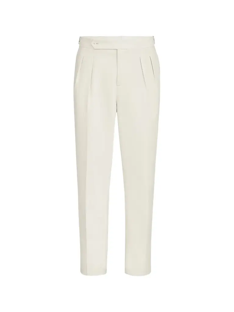 Brunello Cucinelli Men's Cotton Narrow Wale Corduroy Tuxedo Trousers with Double Pleats - Milk