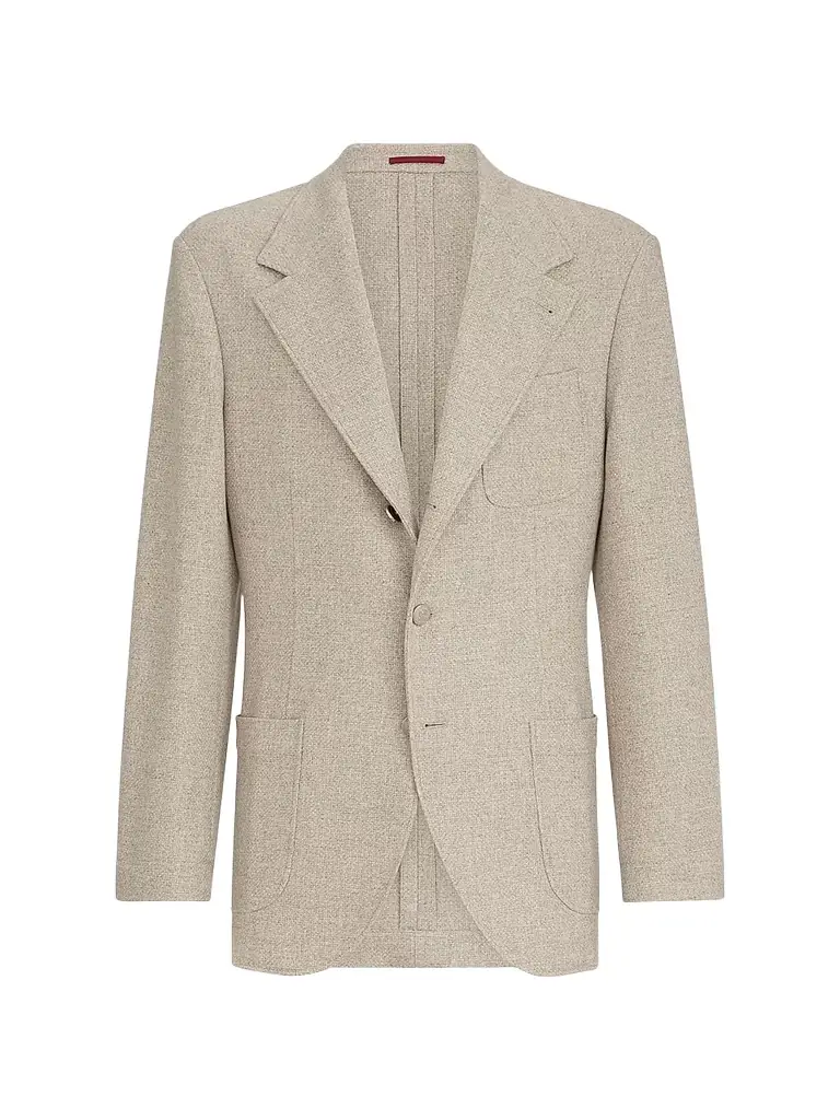 Brunello Cucinelli Men's Cashmere Panama Deconstructed Blazer with Patch Pockets - Sand
