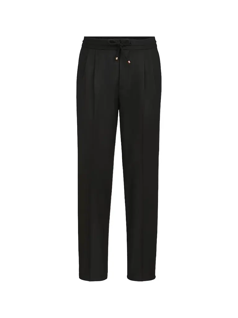 Brunello Cucinelli Men's Virgin Wool Flannel Trousers with Drawstring and Double Pleats - Black