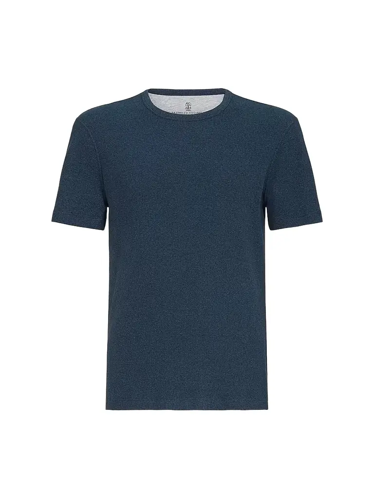 Brunello Cucinelli Men's Denim-Effect Ribbed Cotton Jersey Crew-Neck T-Shirt - Navy Blue