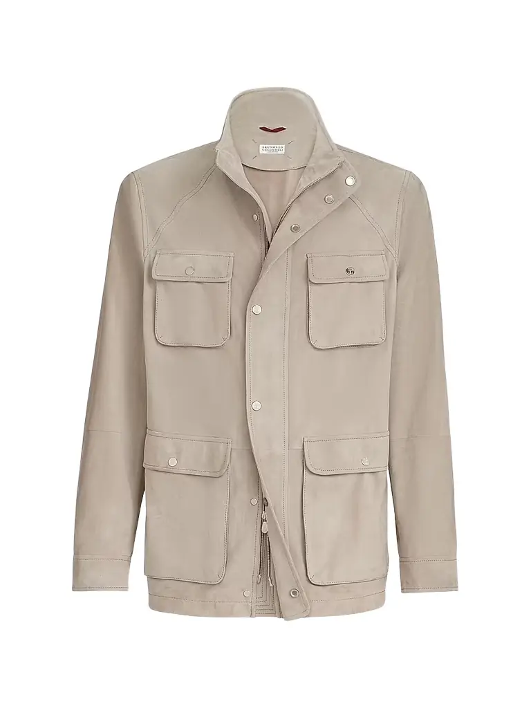 Brunello Cucinelli Men's Suede Unlined Safari Jacket - Beige