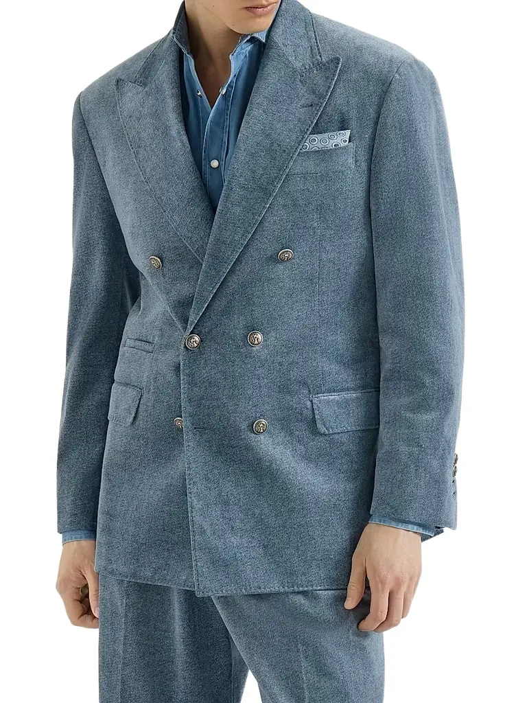 Brunello Cucinelli Men's Denim-Effect Cotton Velvet One-and-a-Half Breasted Tailor Blazer - Cerulean