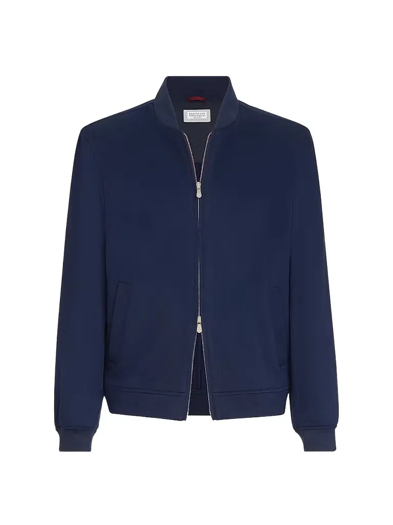 Brunello Cucinelli Men's Lightweight Cashmere Flannel Bomber Jacket - Blue