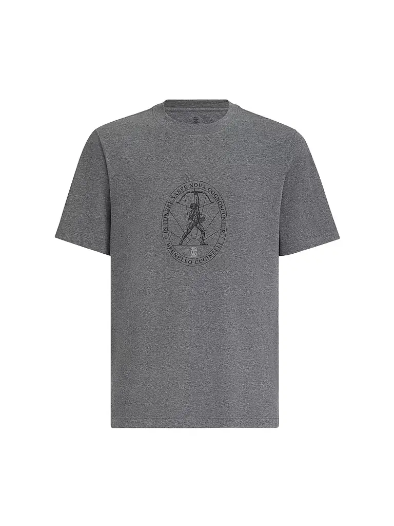 Brunello Cucinelli Men's Cotton Jersey Crew-Neck T-Shirt with Print - Anthracite
