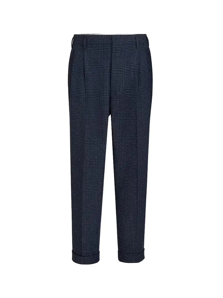 Brunello Cucinelli Men's Comfort Wool and Cashmere Prince of Wales Flannel Trousers - Blue