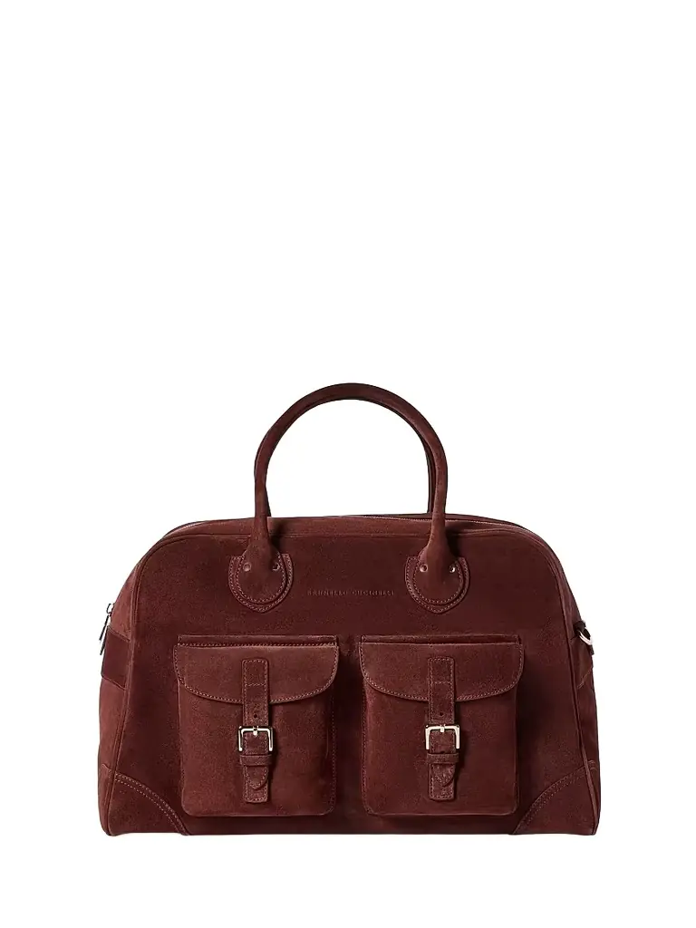 Brunello Cucinelli Men's Suede Weekender Bag - Burgundy