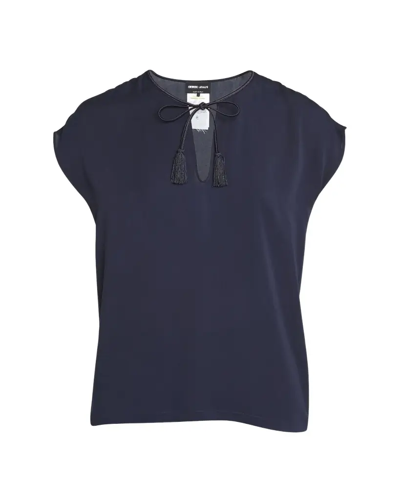Giorgio Armani Silk Georgette Blouse with Fringe Tie Neck Detail