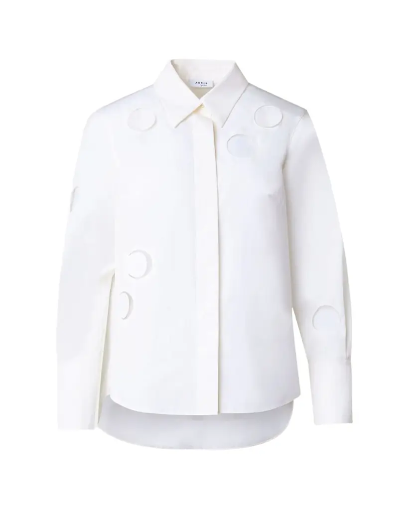 Akris punto Cotton Poplin Blouse with Dot Cut Outs