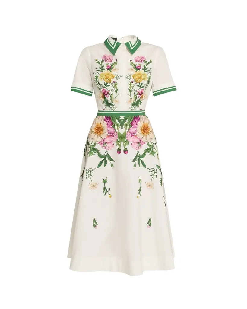 Rickie Freeman for Teri Jon Belted Floral-Print Cotton Midi Shirtdress