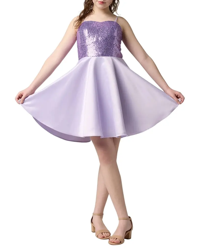 Un Deux Trois Girl 's Sequin & Satin Combo Dress, Size 7-16