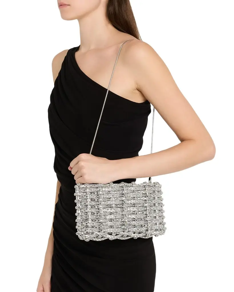 SIMKHAI Morgan Woven Rhinestone Clutch Bag