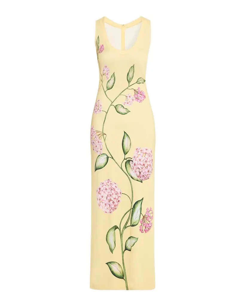 Oscar de la Renta Sleeveless Porcelain Flowers Jersey Maxi Dress - Women's Clothing