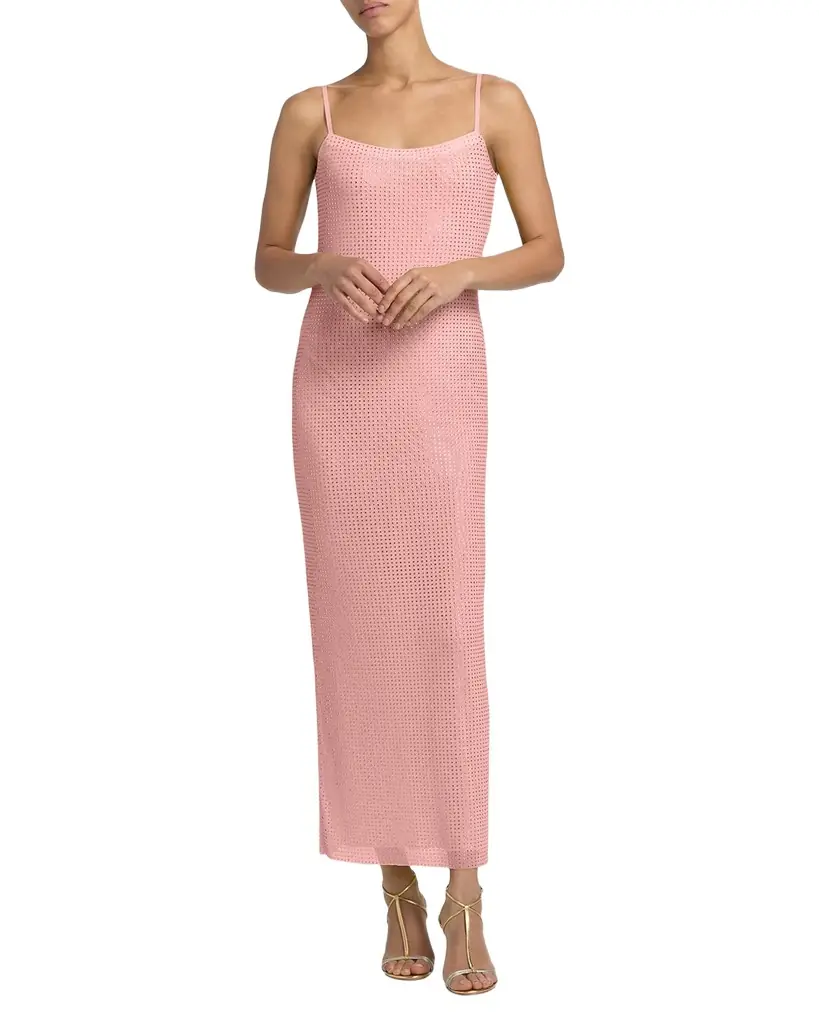 AREA Crystal Hotfix Mesh Backless Maxi Dress - Women's Clothing