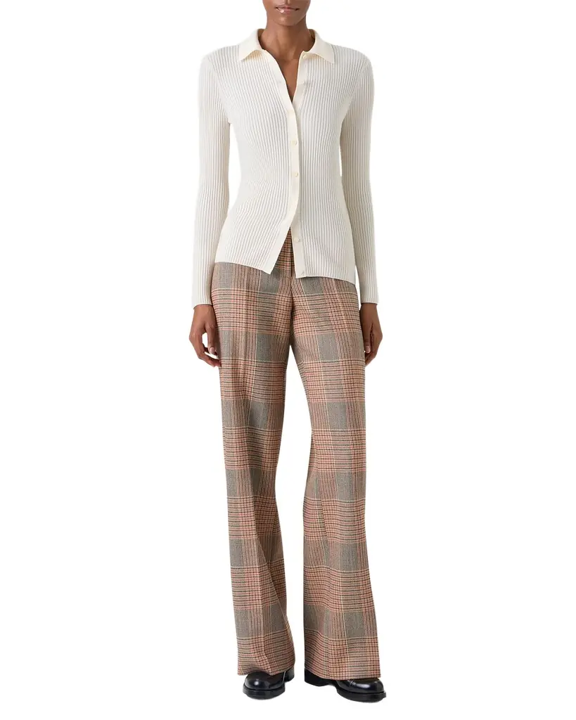 Akris punto Merino Wool Rib Collared Cardigan