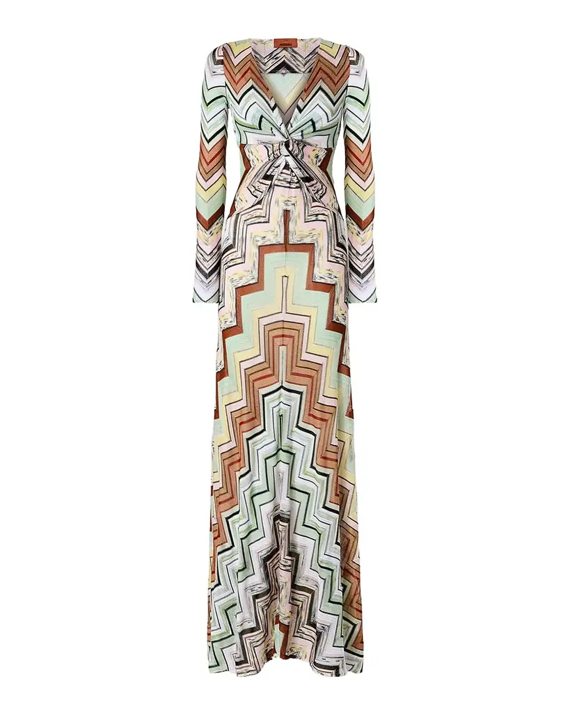 Missoni Chevron Crochet Knit Long-Sleeve Maxi Dress