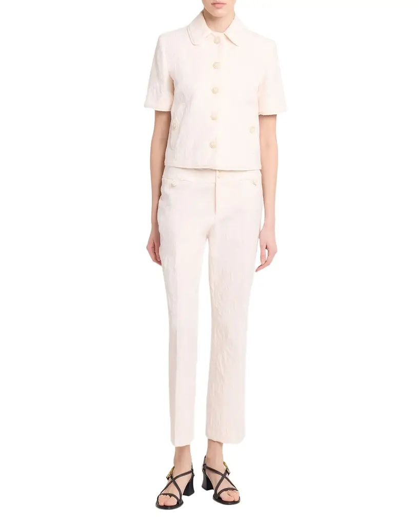 Etro Palm Jacquard Short-Sleeve Single-Breasted Jacket