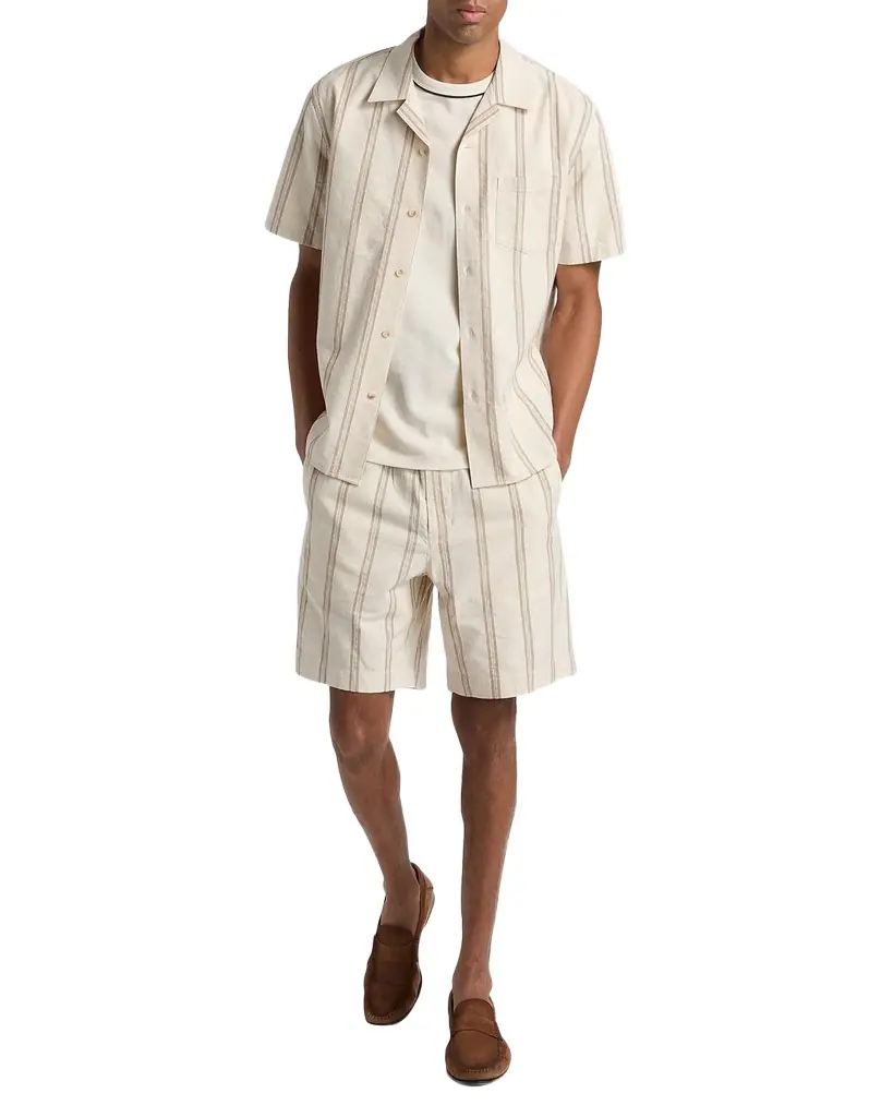 Vince Men 's Cove Cotton and Hemp Stripe Short-Sleeve Shirt