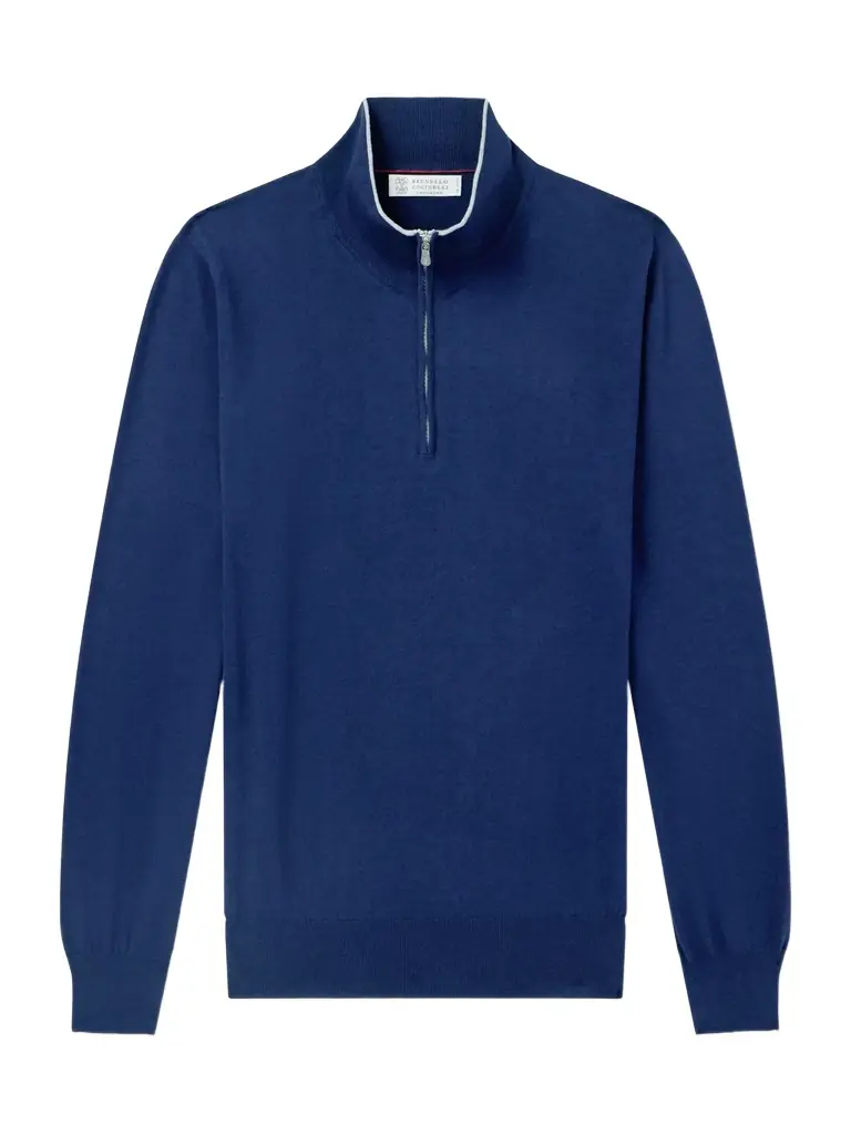 Brunello Cucinelli Cotton and Cashmere-Blend Half-Zip Sweater - Men
