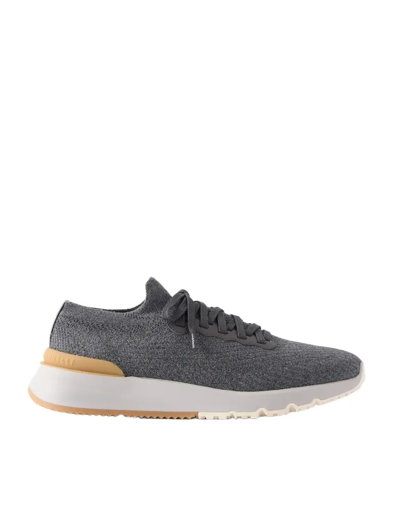 Brunello Cucinelli Leather-Trimmed Stretch-Knit Sneakers - Men