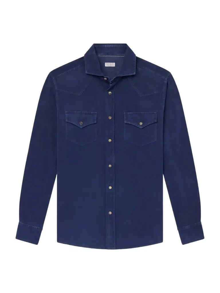 Brunello Cucinelli Cutaway-Collar Cotton-Corduroy Western Shirt - Men